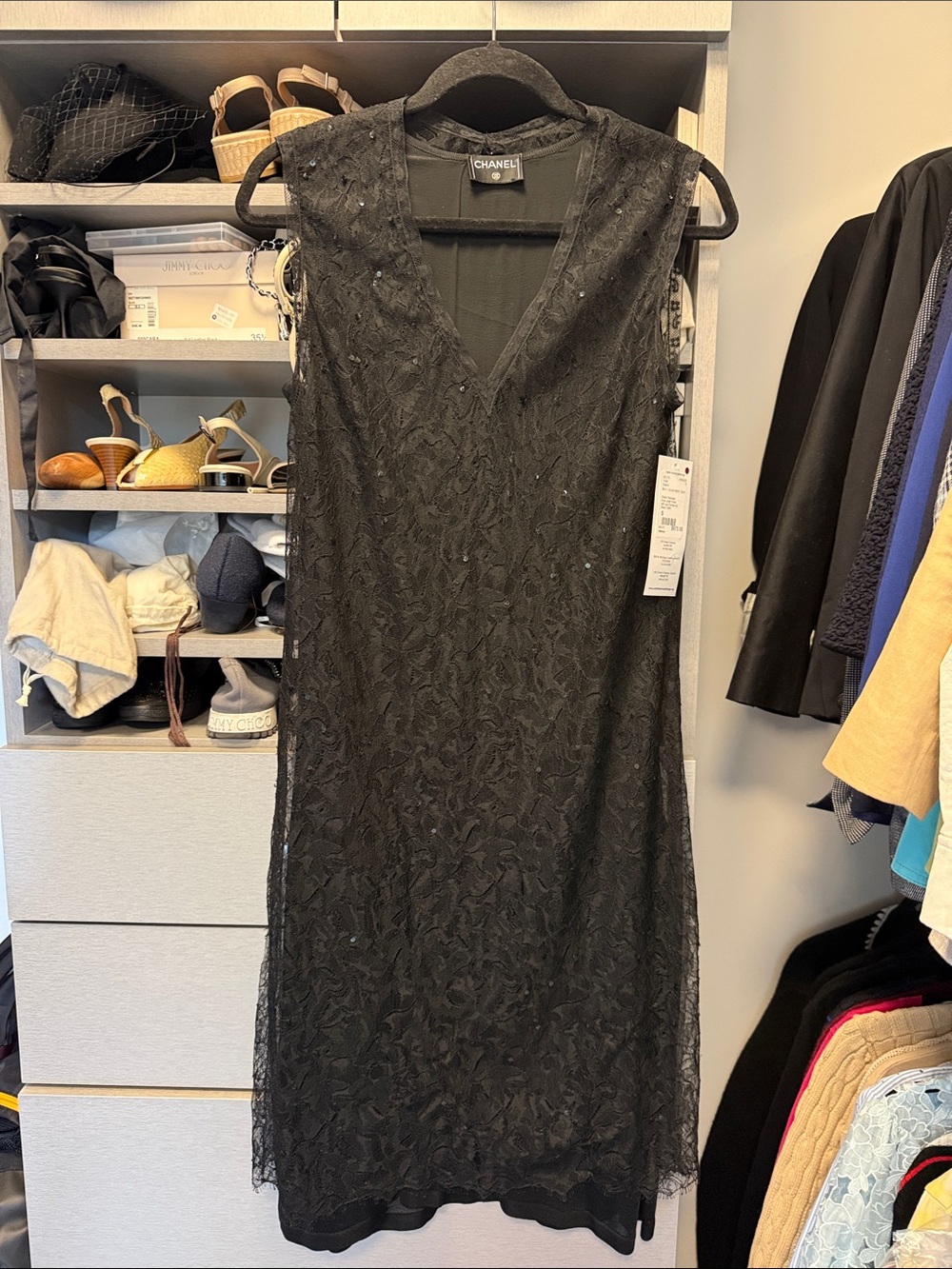 CHANEL Black Sleeveless V-Neck Lace Cocktail Dress